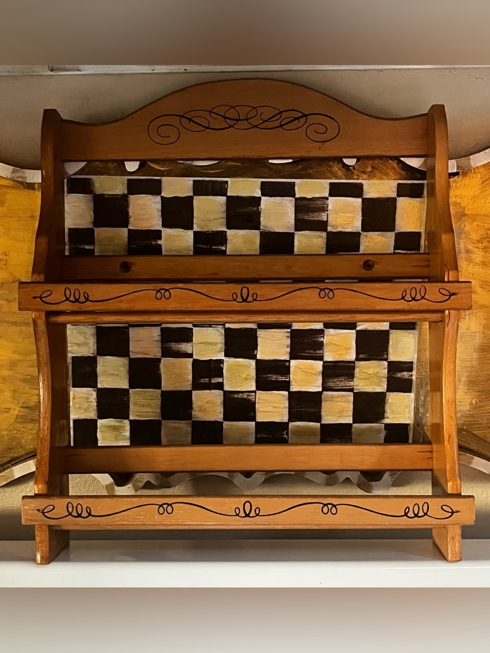 Vintage solid wood two tier spice rack 11.5x12